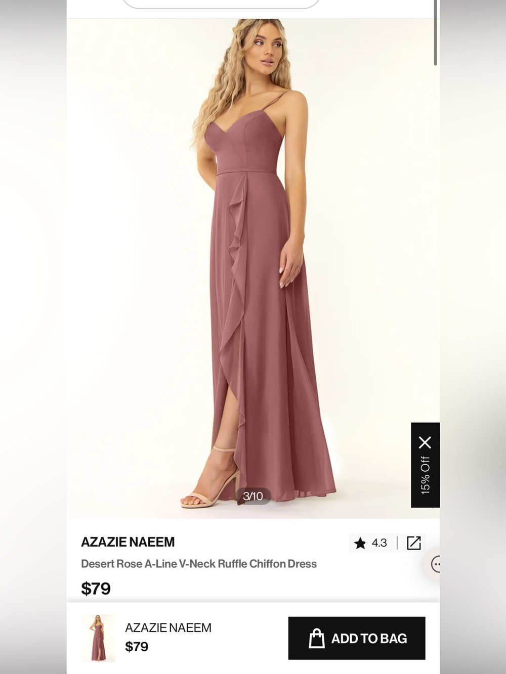 Azazie Naeem Desert Rose A-line V-neck Ruffle Chiffon Ruffle Dress